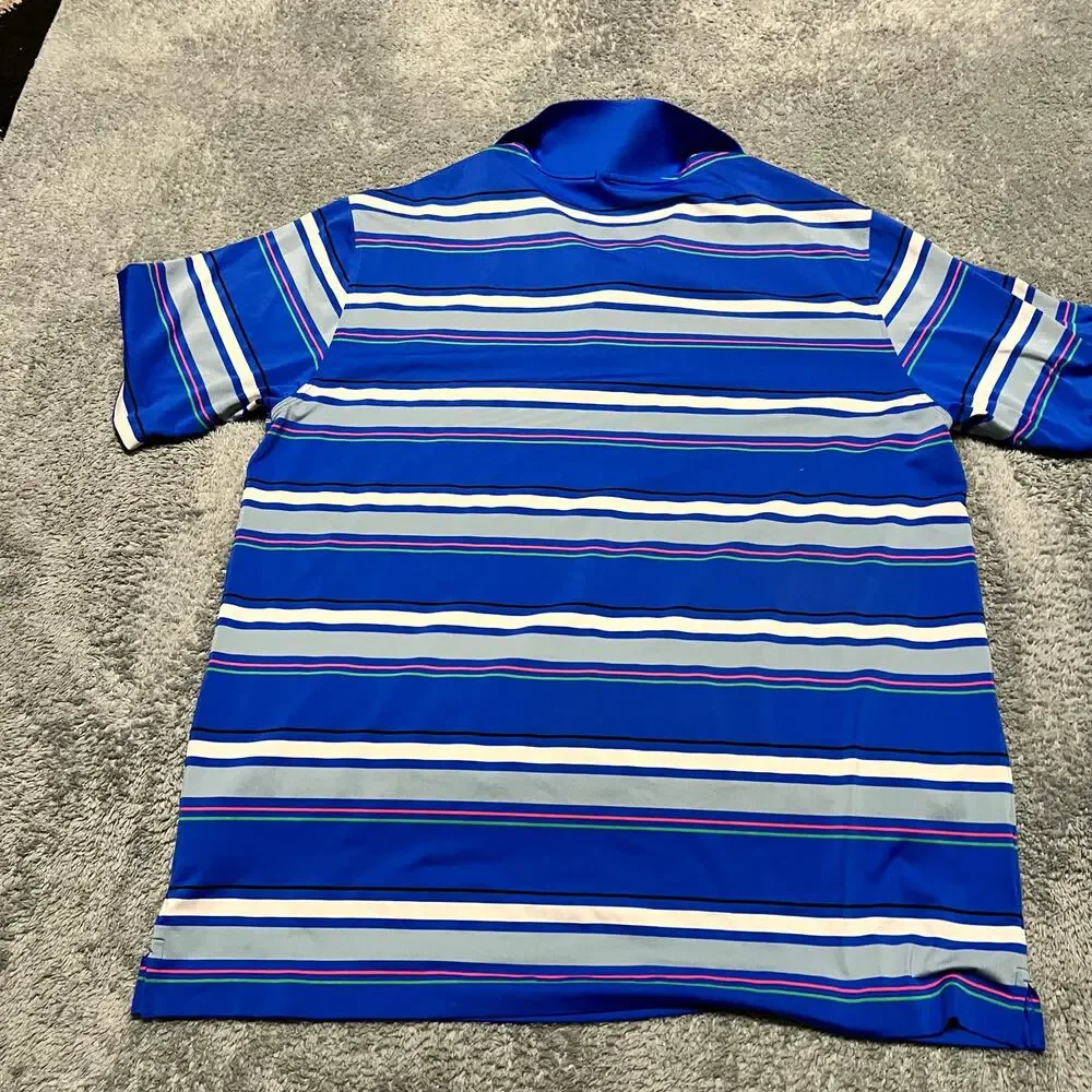 Nike Golf Polo Shirt Mens Large Blue Striped  Performance Dri Fit